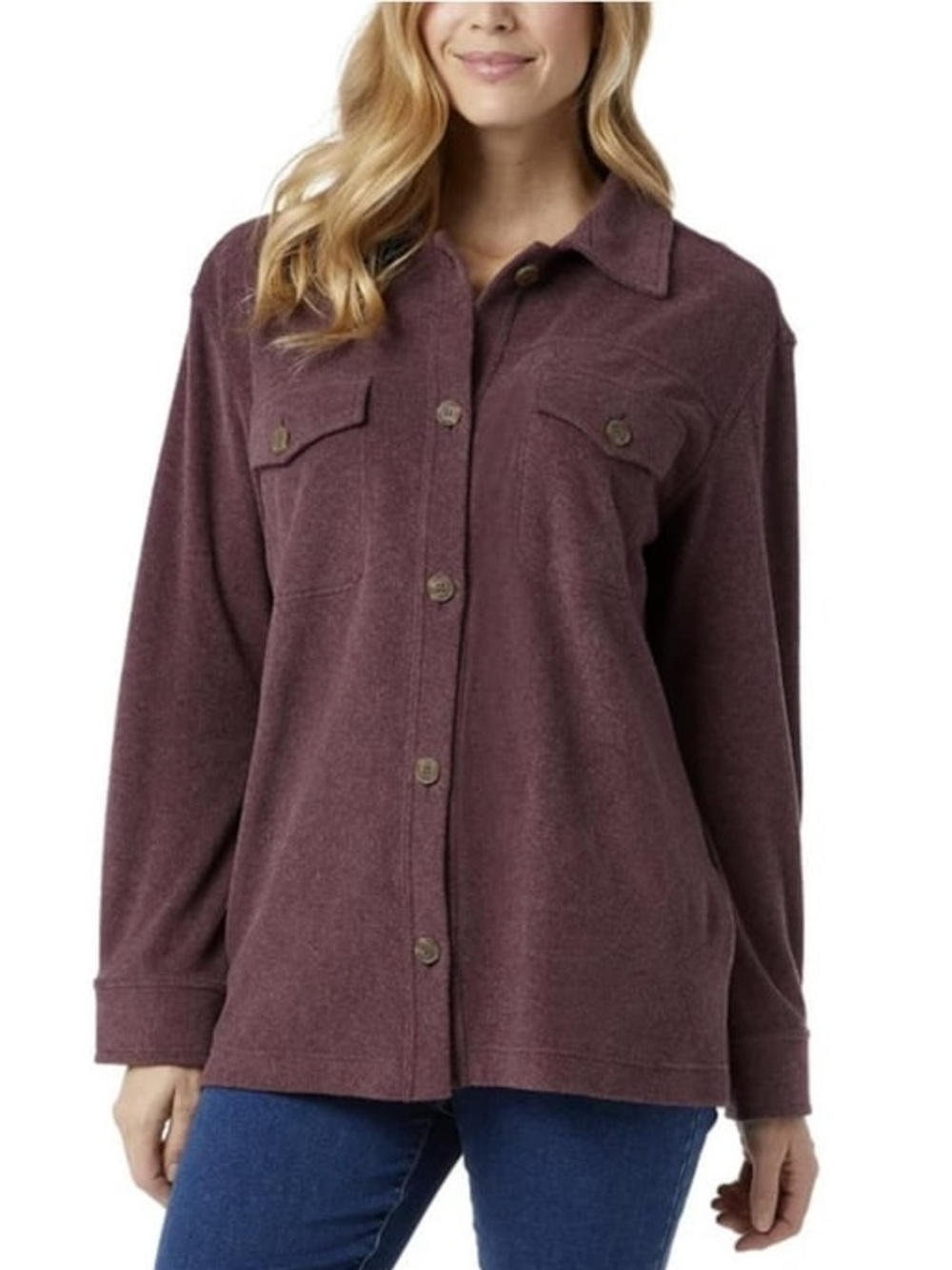 32 Degrees Heat Women's Purple Shacket Jacket Button Front Pockets Relaxed M